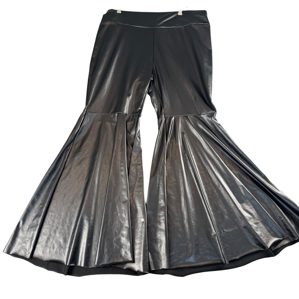 Faux Leather Bell Bottom Flare Pants Black High Waisted Plus Size 4XL Retro Edgy